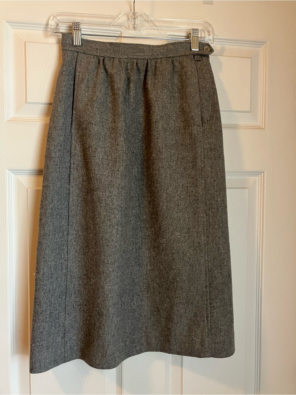 Classic Gray Wool-Blend Midi Skirt
